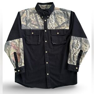 Men's Black Button-Down Shirt with Camouflage Panels